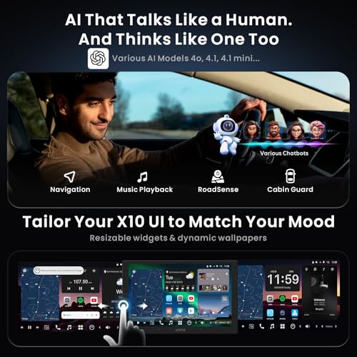 Image of ATOTOZONE X10 10 inch QLED Touchscreen AI Android Double Din Car Stereo | ChatGPT 4, 8G+128G, 4G LTE, 7.1.2 Audio, Wireless CarPlay & Android Auto, Emergency Lock, GPS, HDMI in, ADS Protocol