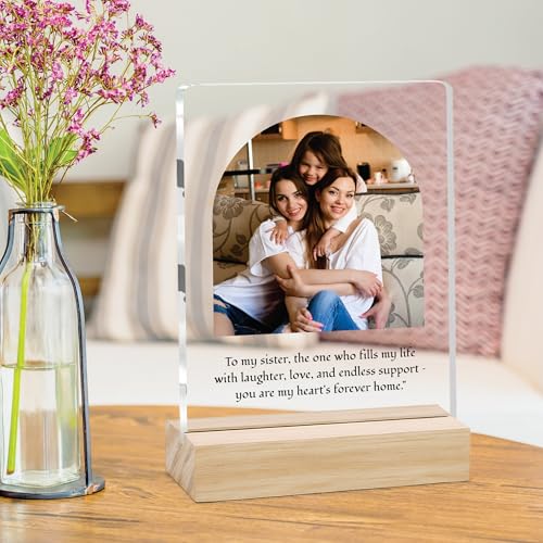 Image of Giftplease Customized Photo Frame with Text & Wooden Stand | Personalised Printed Photo Frame Gift for Sister | Birthday, Tabletop D cor | Customized Photo Gift (6x8 Inches) SIS 10
