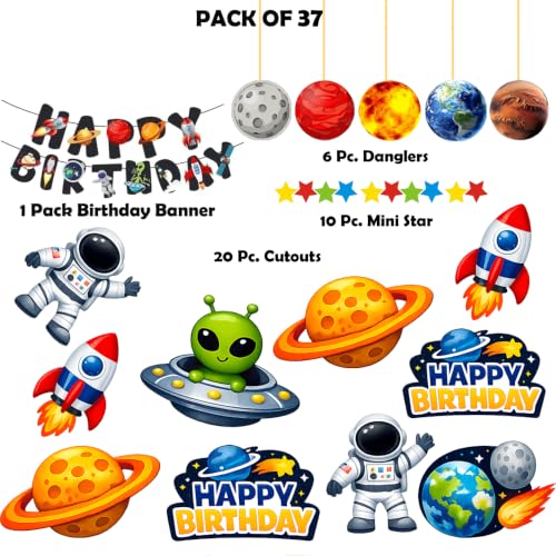 Image of Space Theme Birthday Decoration Banner for Kids Party | Astronaut Theme Birthday Decoration for Boys, Space Abnner , Cutout, Danglers for Home (Pack of 32)
