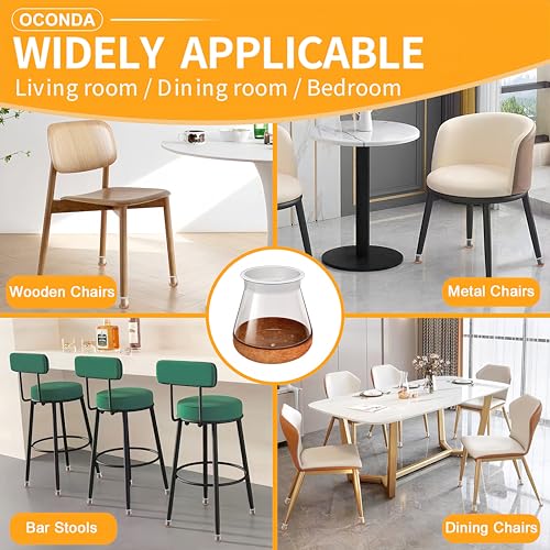 Image of OCONDA Pack of 24 Chair Leg Caps for Slanted Chair Legs, Clear, Round, S