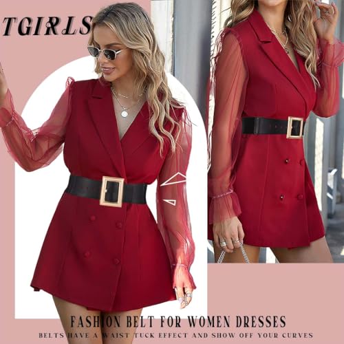 Tgirls Women's Elastic Belt Gold Wide Belt for Dresses Leather Stretchy Waist Belts Fashion Christmas Santa Belt2