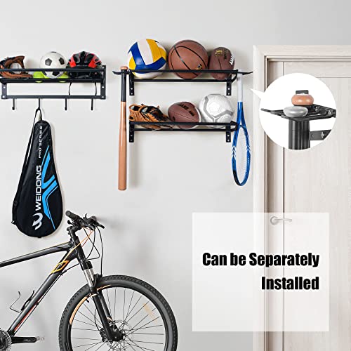XCSOURCE Garage Sports Equipment Storage Rack with 3 Separate Shelf, Ball Rack, Sport Equipment Organizer with 4 Hooks for Badminton Racket, Basketball Rack for Basketball Football Rugby