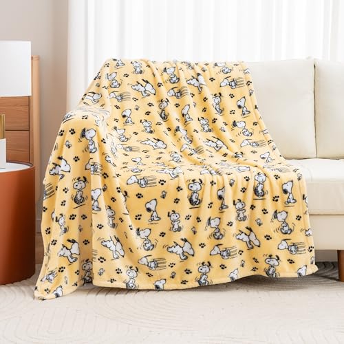 Image of Berkshire Blanket Peanuts VelvetLoft Cute Character Snoopy Plush Throw Blanket,Peanuts Poses and Paws Sundress,Throw 55 in x 70 in (Official Peanuts Product)
