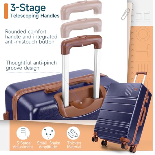 Hoteel Luggage Sets 3 Piece, ABS+PC Hard Shell Suitcases with Wheels, TSA Aproved Lock and Convient Side Hook, Travel Suit Case Set for Men and Women, (3-Piece, Dark Blue)4