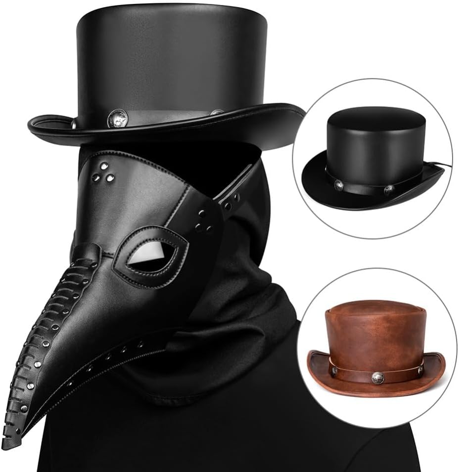 Steampunk Top Hat Vintage PU Leather Bowler Hat Halloween Costume Parties Magician, Circus Ringmaster Dress Up Hat