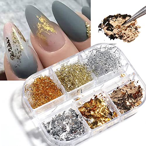 Glitter Nail Art Foils Flakes, Holographic Sparkly Ultra-Thin Aluminum Foil Nail Art Flakes Design, Laser Nail Sequins Acrylic Supplies For Women Manicure Charms Decorations, Diy 3D Nail Art Tips #TOP13