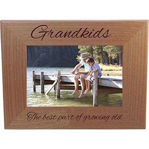 CustomGiftsNow Grandkids The Best Party of Growing Old Engraved TabletopHanging Natural Alder Wood Picture Frame 4×6 Horizontal