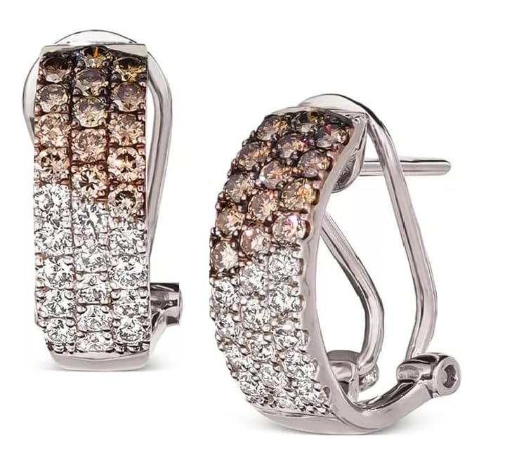 3 .00 CT Round Shape Brown and White Diamond Prong Set Wedding Engagement Hoop Earrings In 14K White Gold Finish 925 Silver2