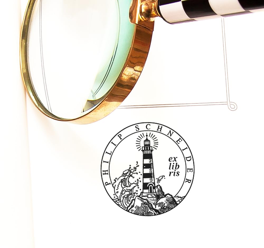 Ex Libris Sello Personalizable para Libros – Faro y Mar en Tormenta – Regalo Artístico en Caja Elegante