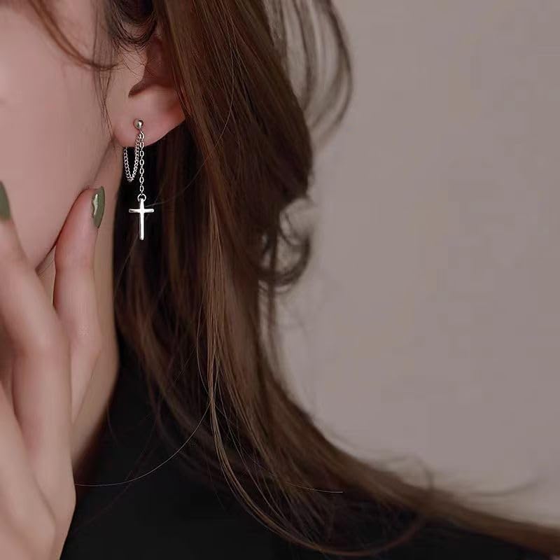 Ladies' Religious Cross Jewelry Set - Pendant Earrings, Diamond Cross Earrings, Cross Necklace, Silver Fashion Accessories Matte Religious Faith Jewelry Gifts - Image 6