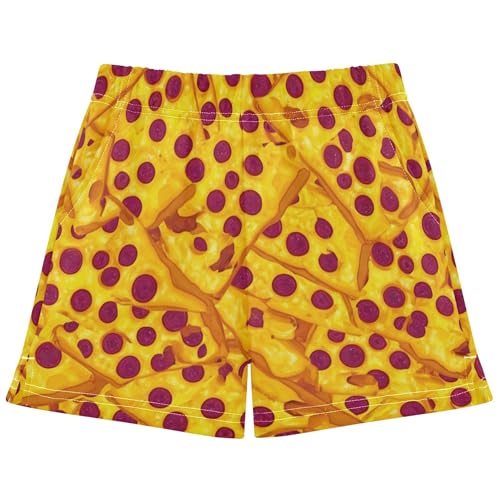 Girls Athletic Shorts Yellow Pizza Cheese Slices Casual Summer Activewear Soft Pajama Shorts for Kids Teens, X-Small