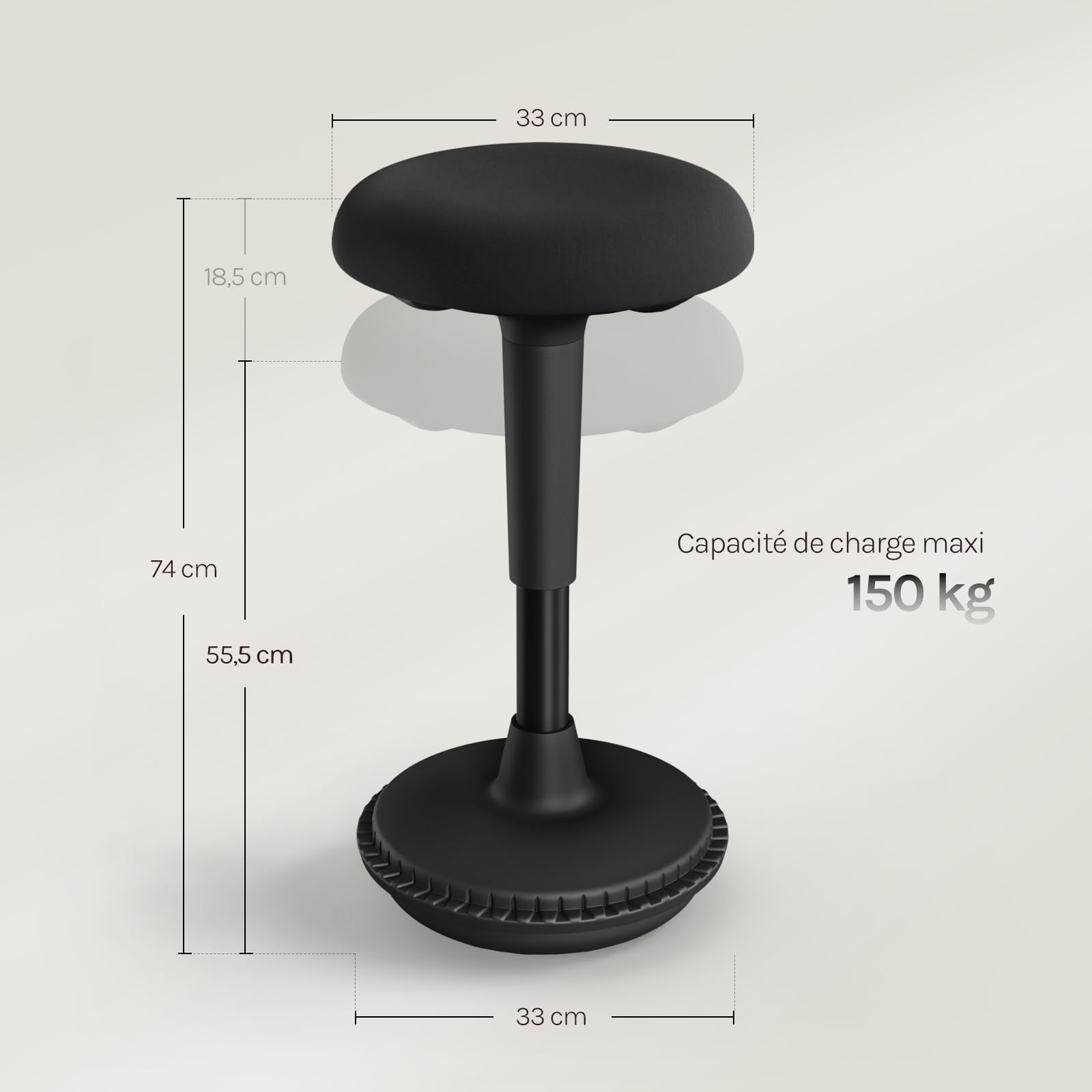 WOLTU Tabouret Ergonomique à Bascule, Tabouret Dynamique, Siège Assis-Debout Pivotant, Hauteur Réglable 55,5 à 74 cm, pour Bureau à Domicile, Noir
