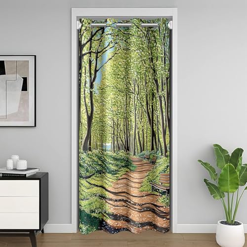 meiyoeat Tree Door Curtain for Doorway Privacy 59x80 Inch 1 Panel Kids Tree Park Chair Closet Door Cover for Boy Girl Teen Sunshine Natural Scenery Art Darkening Curtain Washable Spring Fresh
