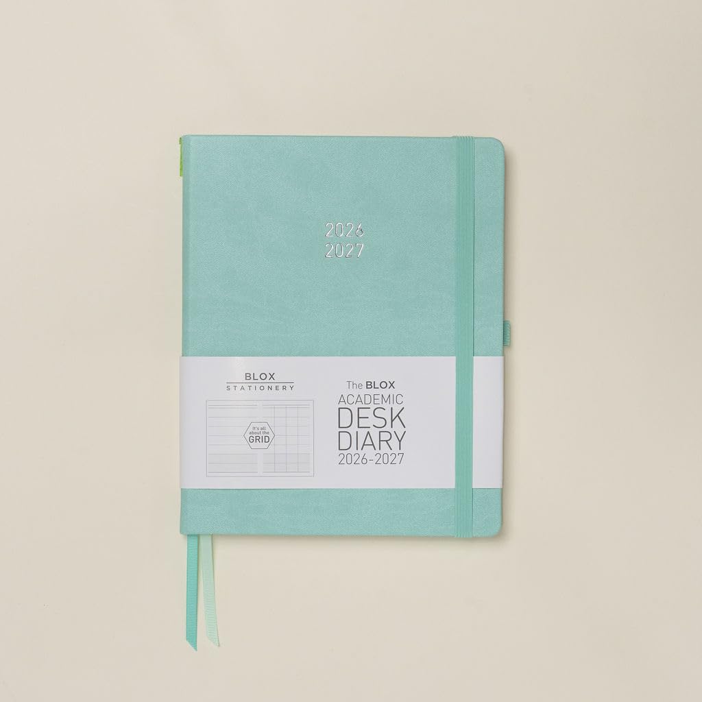 BLOX Academic Desk Diary 2026-27 (Sea Mist) - large Academic desk 2026-27 diary - Aug 2026 to Aug 2027 - Week-To-View with 4 column GRID layout - organise and plan your busy life