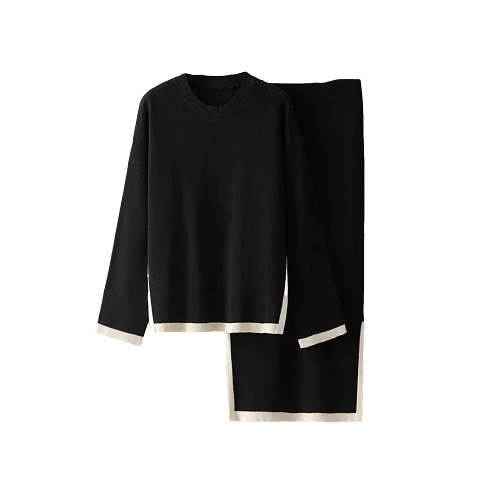 Vogrtcc Conjunto de dos piezas para mujer, suéter de manga larga con cuello redondo, falda dividida, casual, holgado, vestido largo