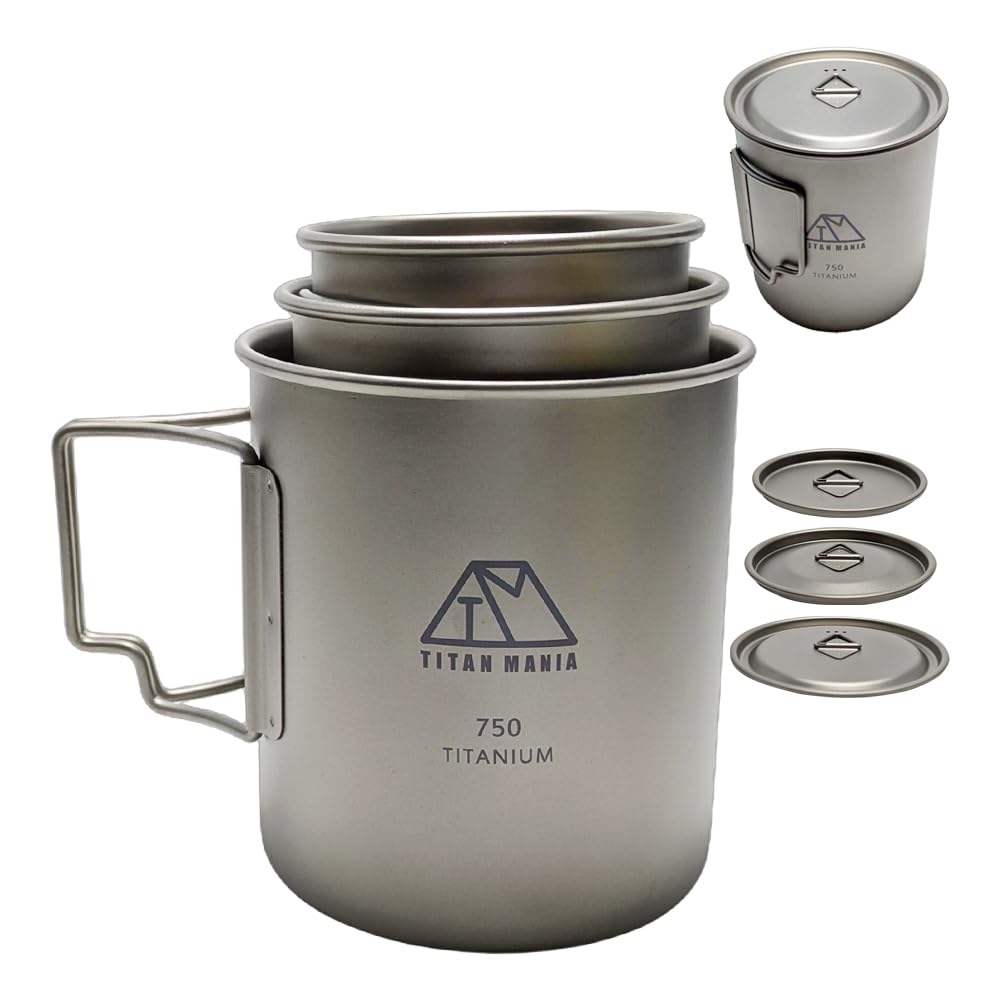 TITAN MANIA Titanium Mug Set of 3 with Lids 10oz 15oz 25oz Camping Japan