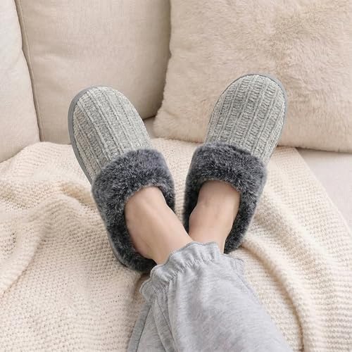 shoeslocker Womens Memory Foam Fuzzy Slippers Knitted House Slippers for Women Comfy Slip-On Warm House Shoes - Image 6