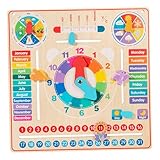 perfeclan Orologio Calendario in Legno, Giocattolo Educativo, Tabella Cognitiva Dei Mesi, Accessorio per Lo Sviluppo Della Motricità Fine, Strumento Didattico P