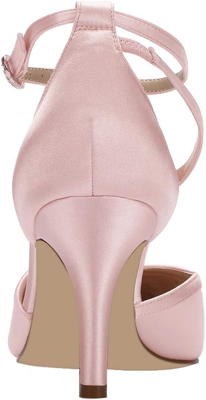 ERIJUNOR Women Comfortable Mid Heel Ankle Strappy Dress Pumps Pointed Toe Satin Wedding Evening Party Shoes - Image 4