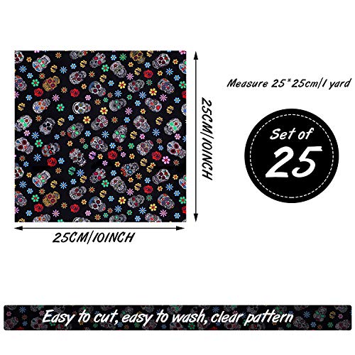 image for Tatuo 25 Pieces 10 x 10 Inches Sugar Skull Fabric Skull Pattern Hallow