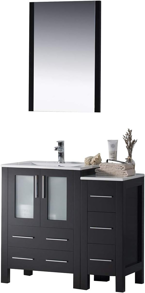 Blossom 36” Bathroom Vanity with Ceramic Vessel Sink and Mirror – Solid Wood, Soft Close Drawers, Ample Storage, Durable Build - Modern Storage Cabinet for Small & Large Bathrooms - Espresso
