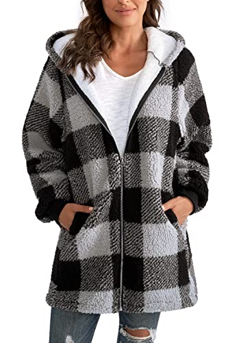 Yanekop Womens Fuzzy Fleece Hoodie Sherpa Sweatshirt Quarter Zip