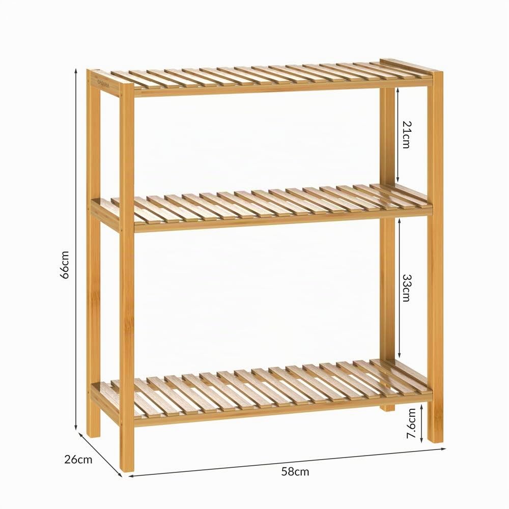 Casaria Étagère de Rangement en Bambou 66 x 58 x 26 cm 3 Niveaux réglables en Hauteur Charge Max. 30 kg