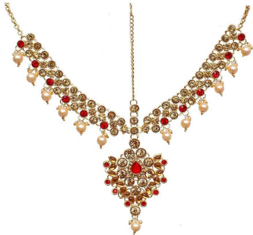 LUCKY JEWELLERY 18K Gold Plated Bridal Dulhan Dhanteras/Diwali/Bhai Dooj Collection Mangtika Kundan Stone Gold Red Color for Girls and Women (330-L1PS-KD124-LCT-RED) (B09TWVCHZT) Amazon Price History, Amazon Price Tracker