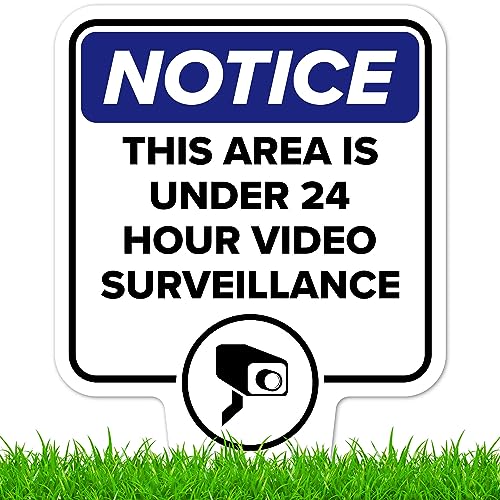 Image of Notice, This Area is Under 24 Hour Video Surveillance Sign, 11x21, Heavy Duty Integrated Ground Stakes, Indoor /Outdoor Use, Rust Free Aluminum Composite, Made in USA by My Sign center