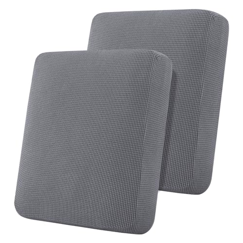BellaHills Stretch Sofa Seat Cushion Cover Sofa Couch Cushion Furniture Protector Sofa Slipcover with Elastic Bottom Spandex Jacquard Fabric Small Checks(2 Piece Loveseat Cushion Covers,Grey)