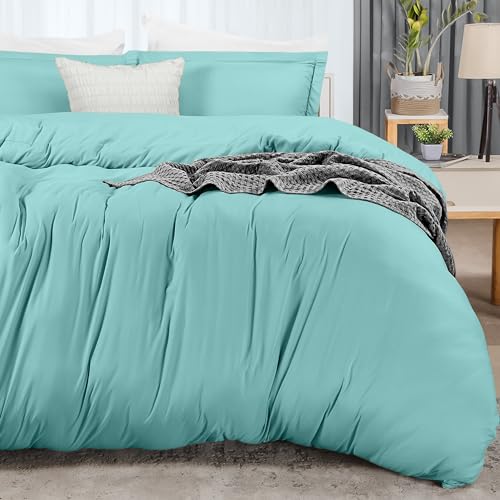 Utopia Bedding Duvet Cover Queen Size - 3 Piece with Zipper Closure - 1 Comforter Cover 90X90 Inches & 2 Pillow Shams 20X26 Inches (Spa Blue) Comforter Not Included