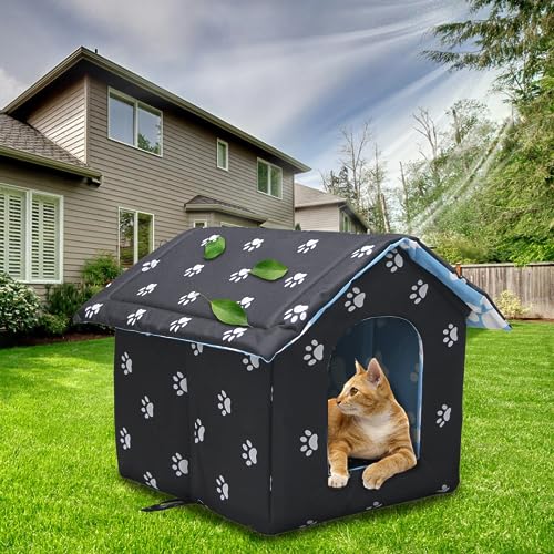 Vinnypet Katzenhaus Für Draußen Winterfest Wasserdicht Und Warm Faltbare Pet Tierheim Für Katzen Mit Abnehmbarem Kissen Für Streuner Haustiere 35x33x30cm