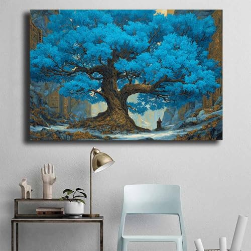 Impression sur toile arbre de vie bleu de qualité supérieure - 4