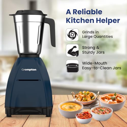 Image of Crompton DX 750W Mixer Grinder with 5 Jars| 3 Stainless Steel Jars, 1 Blender Jar with Fruit Filter & 1 Grind & Store Jar | Powertron Motor | 2 Years Warranty