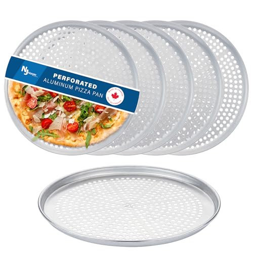 Pizza Pan with Holes, 14 Inch, 6 Pack, Restaurant-Grade, 100% Aluminum, Perforated Pizza Pan, Oven-Safe, Rust-Free.