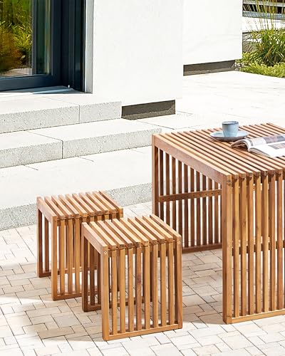 Tabourets en bois d'acacia pour extérieur Bellano : sublimez vos soirées