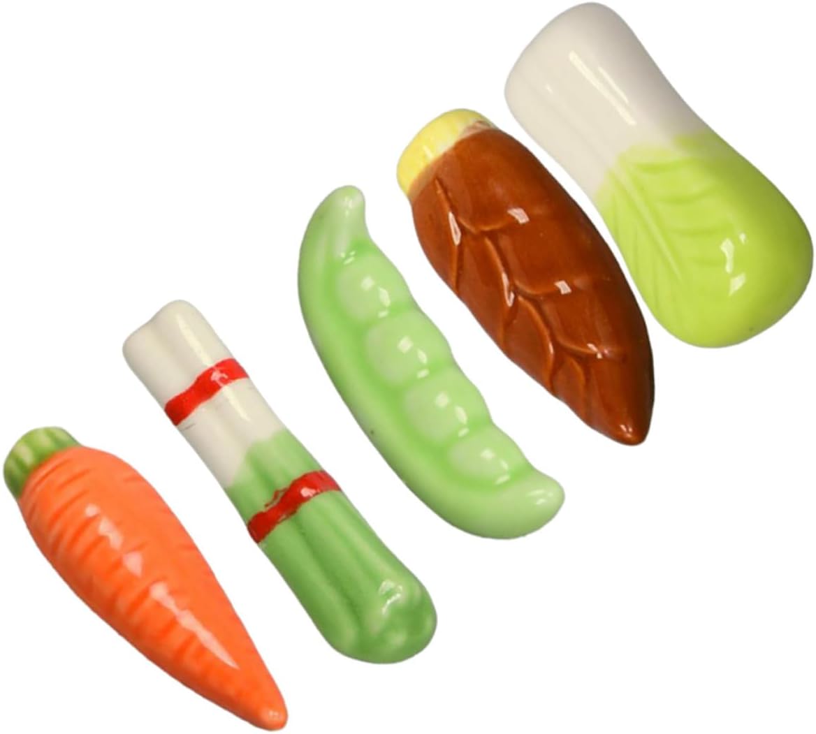 5pcs Ceramic Chopstick Holder and Spoon Rack Vegetables Design, Cabbage and Carrot Shapes, Prevent Rolling and Keep Table Clean, for Dining Table Decor Random Color