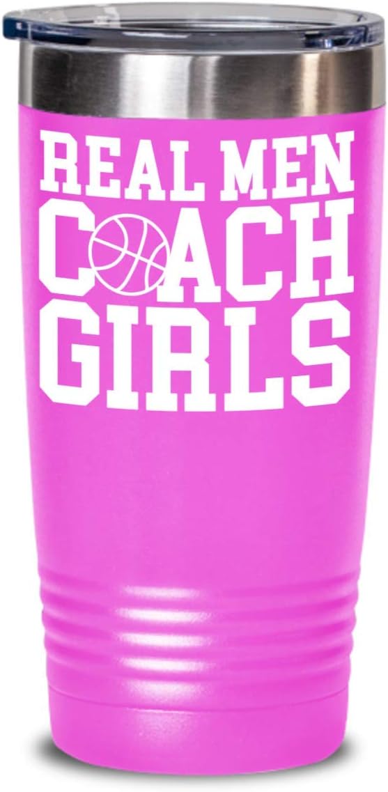 Funny Basketball Lover Insulated Tumbler Real Men Coach Girls Gifts for Basketball Sports Coaches Players Fans Novelty Coffee Mug Tea Cup Gift Idea fo