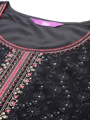 Image of Libas Embroidered Georgette Straight Kurta With Trouser and Dupatta