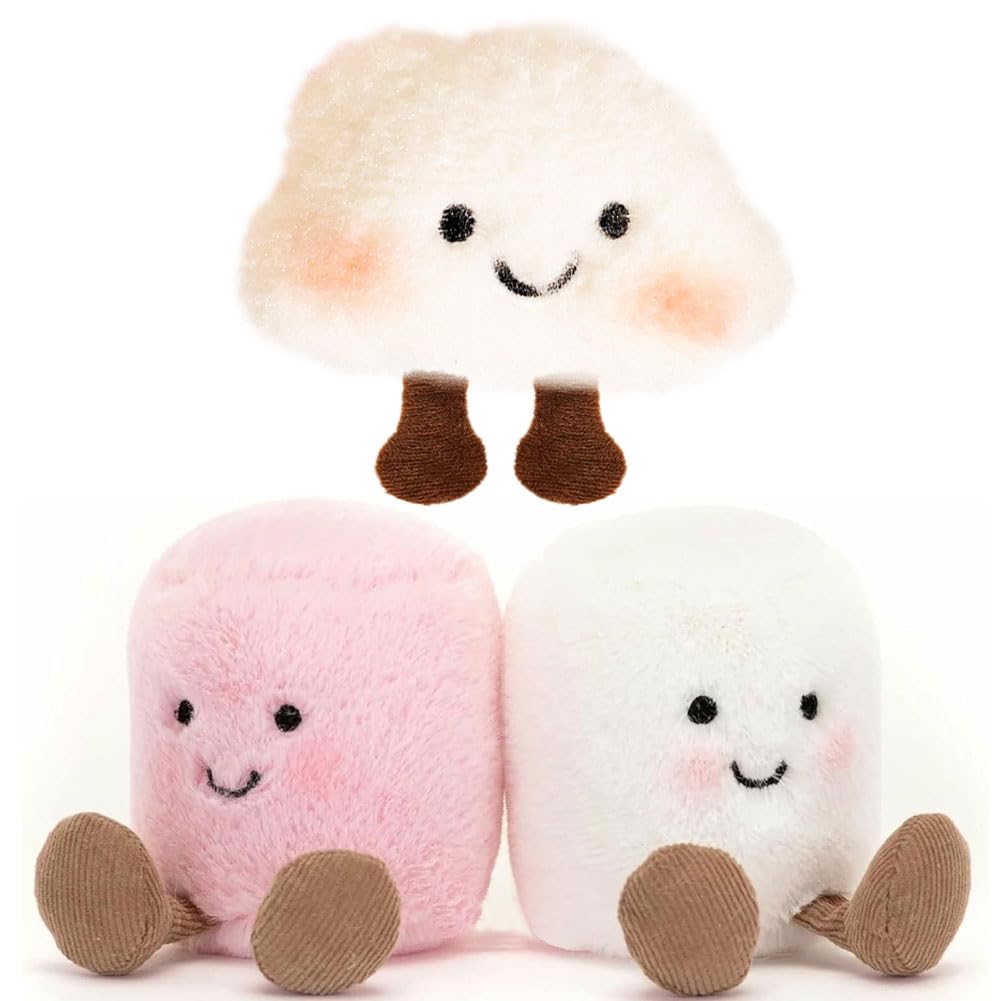 HTGWCG Marshmallow Soft Toys, 3Pcs Plush Stuffed Animals for Kids, Pink and White Toys Soft, Creative Gift for Children, Home Decor and Snuggle Companion, 12x7cm