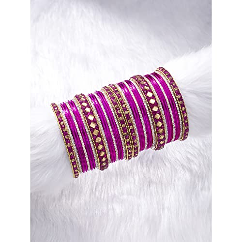 Image of Peora Stone Studded Chuda Metal Bangles Set Gift for Women