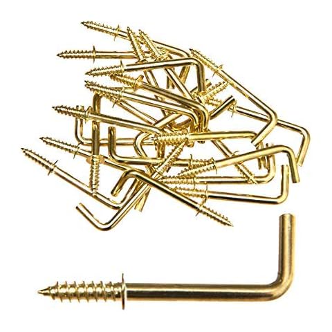 brackit 25 x 25mm (1in) Brass-Plated Square Shouldered Dresser Hooks - Simple to Install Tapered Screw Head for Easy Installation Into Wood Cover