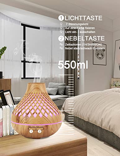 Foto von viteena Aroma Diffuser, 500ml Diffusor für Ätherische Öle Ultraschall Luftbefeuchter Duftlampe Elektrisch Duft Duftöl Diffuser Aromatherapie 7 Farben LED Raumbefeuchter für Zuhause, Yoga, Büro, SPA