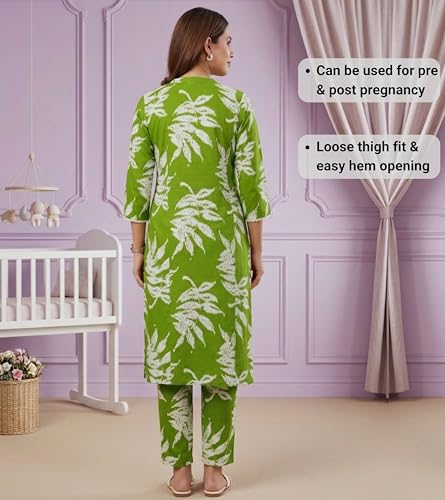 Image of DUMMY SHAPE Feeding Kurtis for Women Cotton Blend | Floral Kurta Pant Dupatta Set with Nursing Zippers to Pre & Post Partum | Maternity Dresses | Mom to Be Gifts for Pregnant Woman
