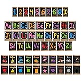Pajean 56 Pieces Alphabet and Number Bulletin Board Set Chalkboard Alphabet Classroom Decorations Manuscript Alphabet Posters Early Learning Colors Shapes Cards for Toddlers Kindergarten Preschool