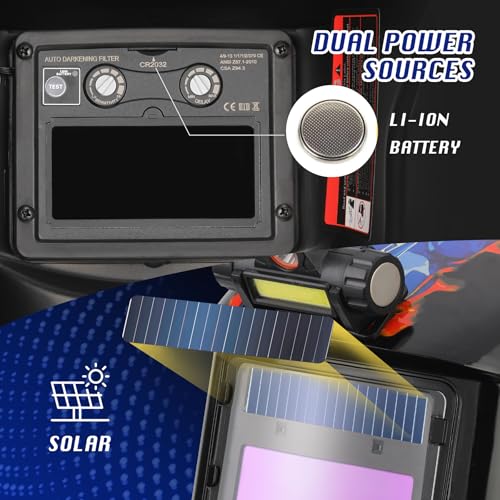 Image of WR01A Welding Helmet Auto Darkening with LED Light True Color Solar Powered Welder Hood with Adjustable Shade Range 4 /9-13 for Mig Tig Arc Welding Mask (Red Eagle)
