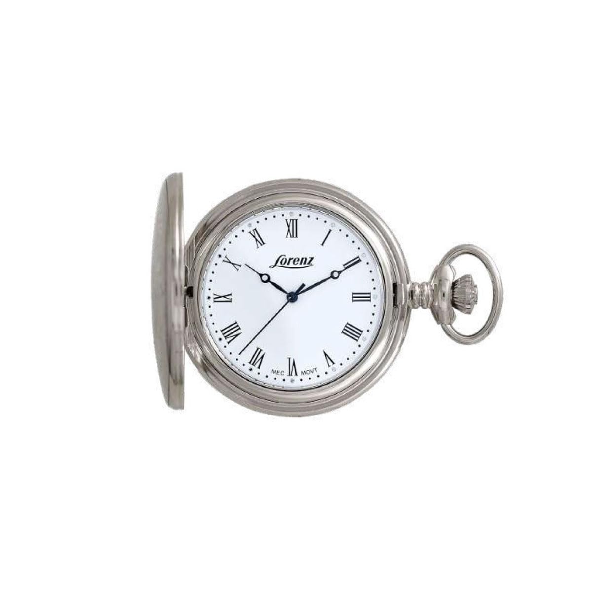 Lorenz Cervo 030223AA - Orologio da taschino a carica manuale in acciaio inossidabile - Quadrante con numeri romani - Inclusa nella confezione stand per appoggio e catena in acciaio