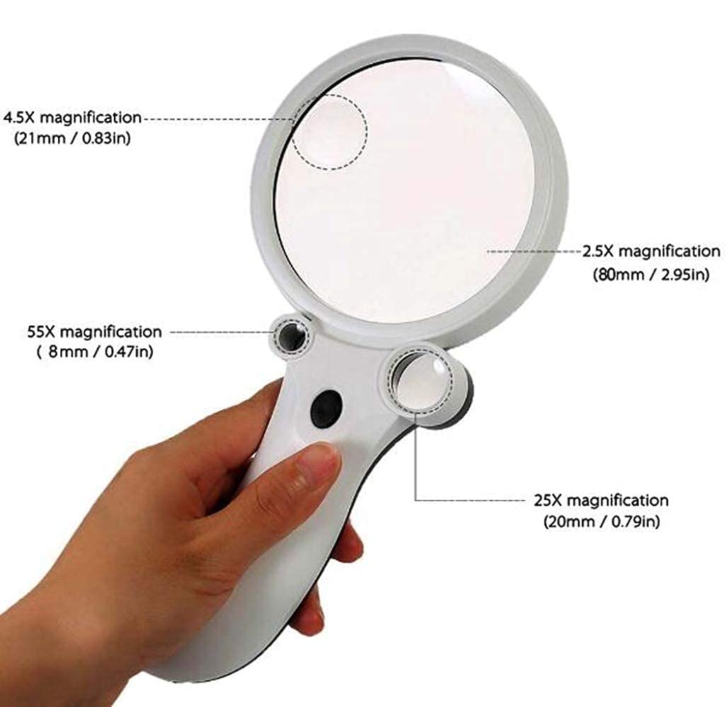 Lente di ingrandimento Lenti di ingrandimento, lente di ingrandimento portatile con luce a LED, lente di ingrandimento, lente di ingrandimento portatile a 4 lenti con luci per anziani Lettura, ho