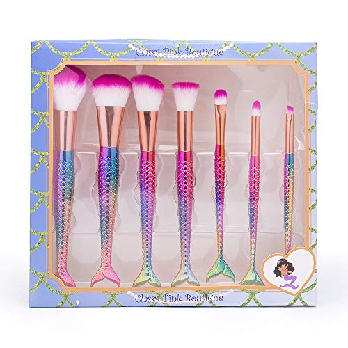 Pincel Pinceis De Maquiagem Kit com 7 Pinceis Sereia Calda De Peixe Rosa