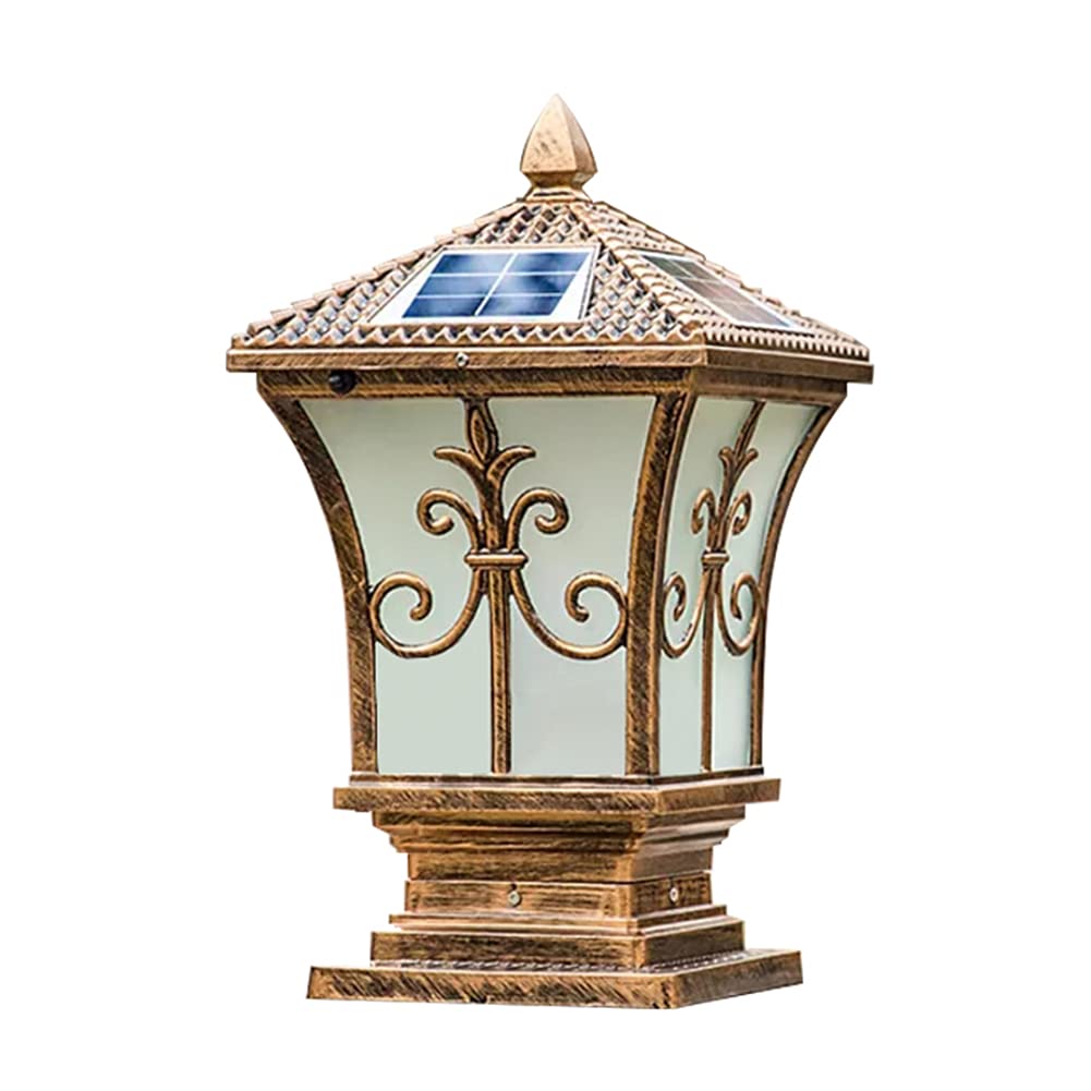 ALINUOYQ Solar Powered LED Lamp Retro Pillar Light Household Square Post Remote Control Waterproof Lamp Outdoor Gate Garden